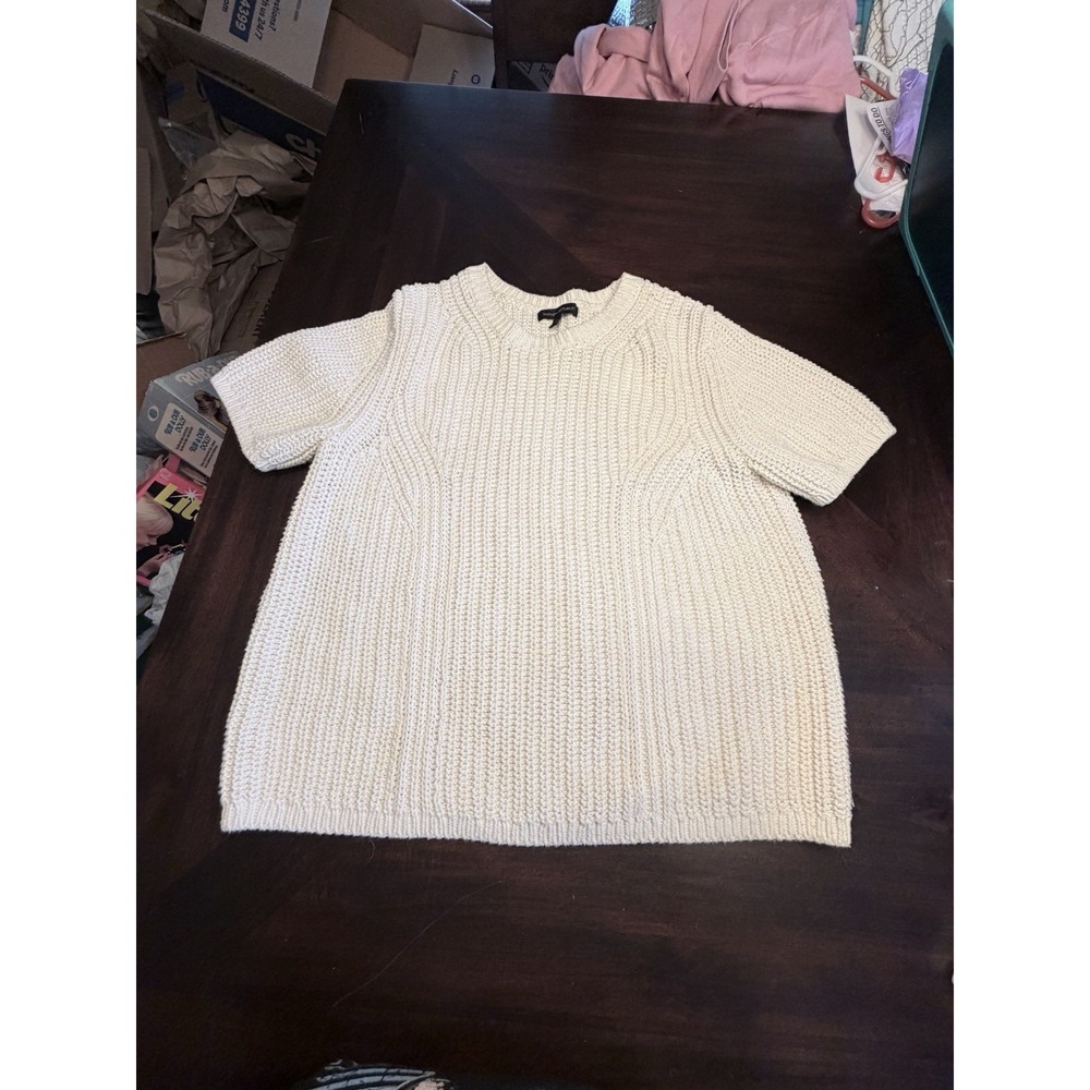 Banana Republic Women's Shaker Knit Sweater Cotton Cream/Ivory Large s/s